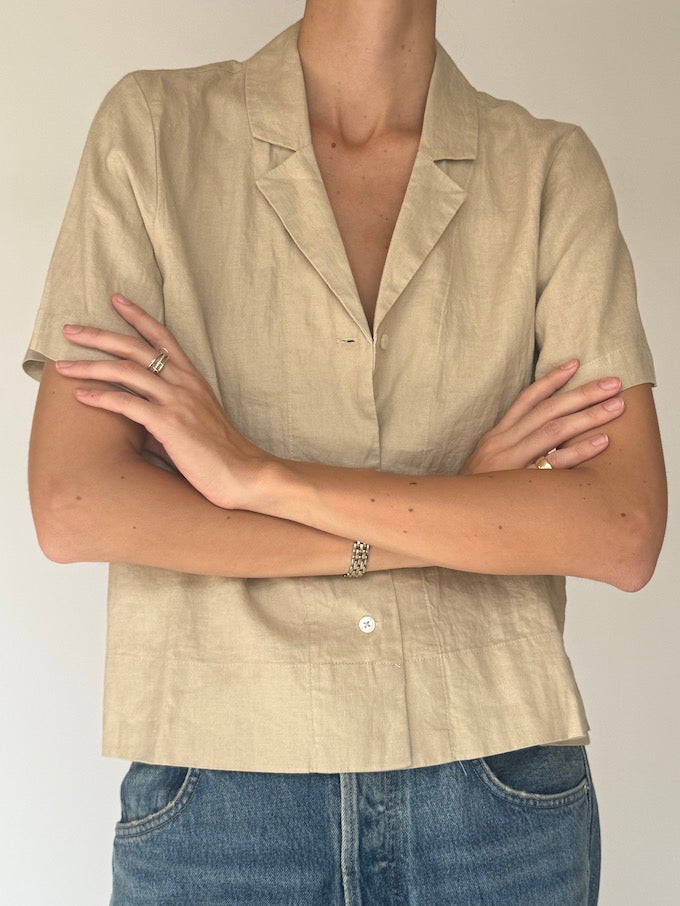 Vintage short-sleeve linen top beige 6064