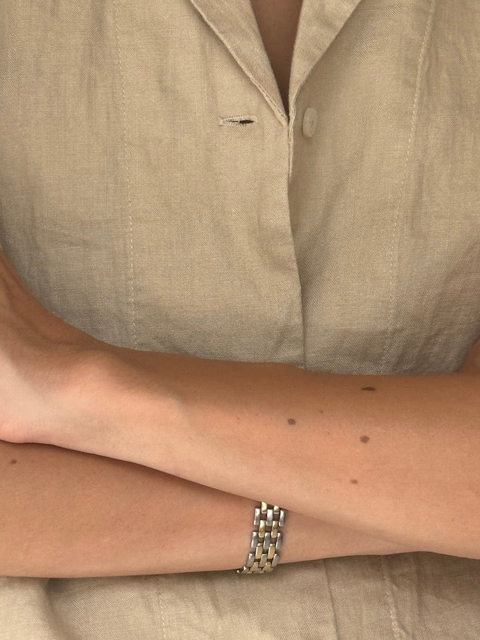 Vintage short-sleeve linen top beige 6064