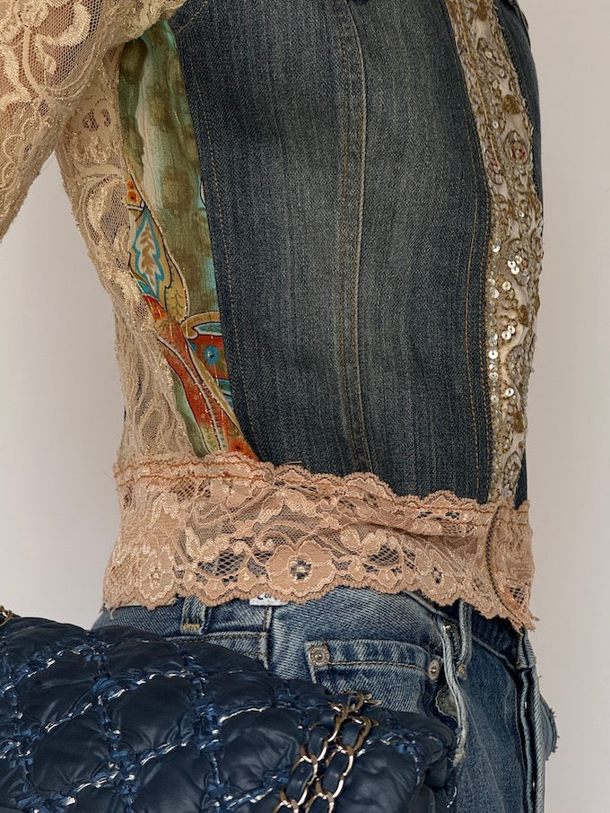 Vintage Lace & Denim Embellished Jacket 6635