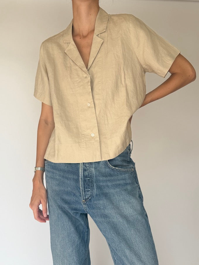 Vintage short-sleeve linen top beige 6064