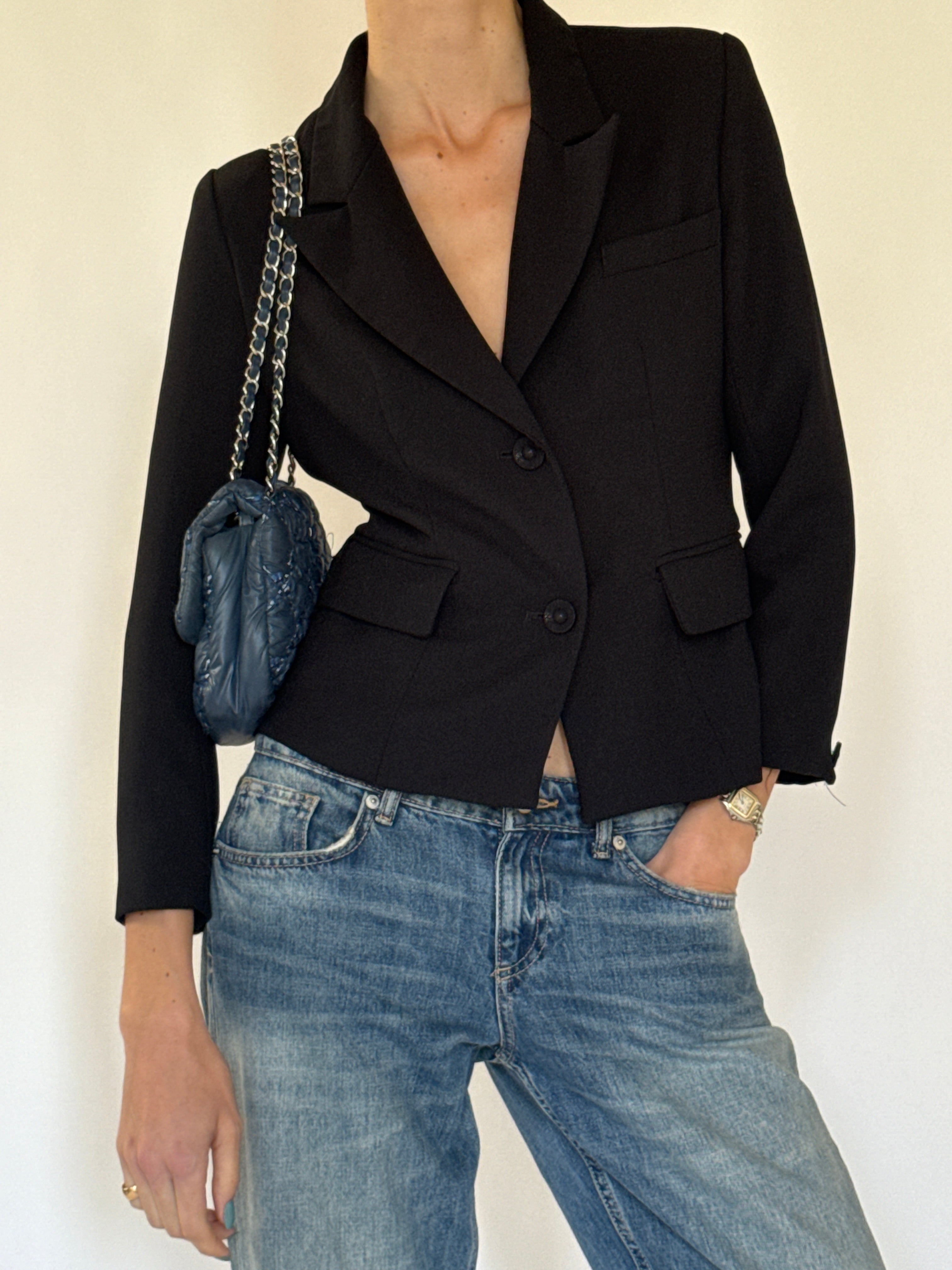 Vintage black blazer front pocket detail