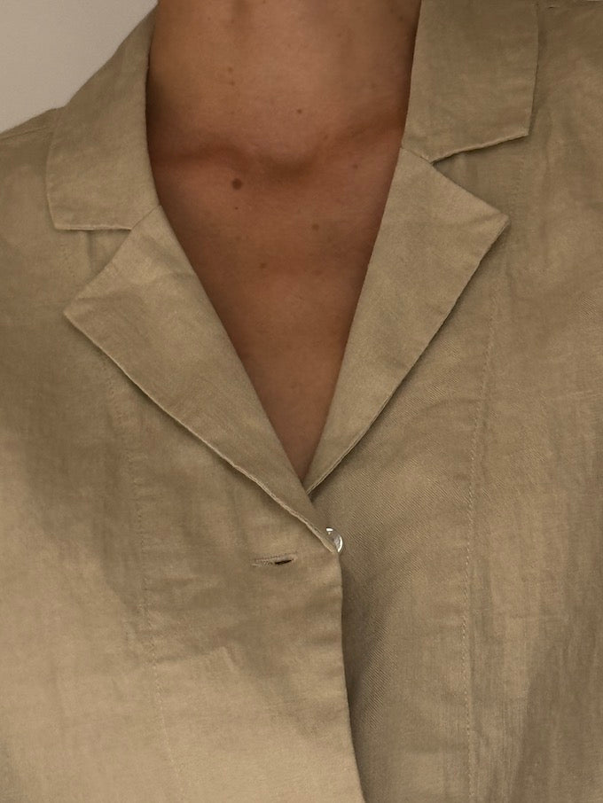 Vintage short-sleeve linen top beige 6064