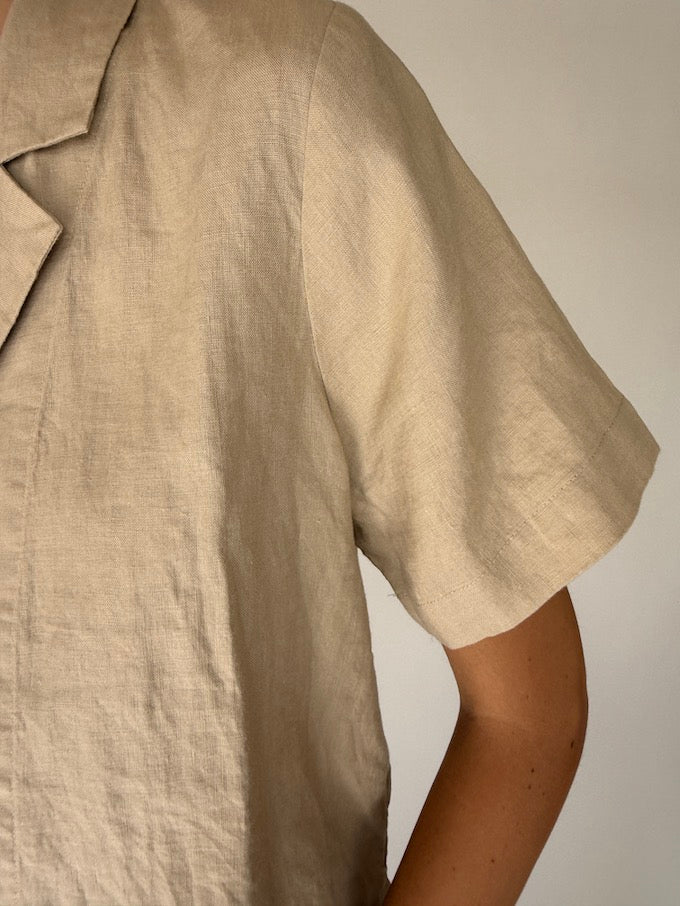 Vintage short-sleeve linen top beige 6064