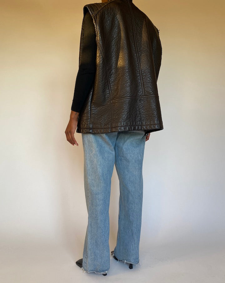 VINTAGE DARK BROWN LEATHER VEST 4307