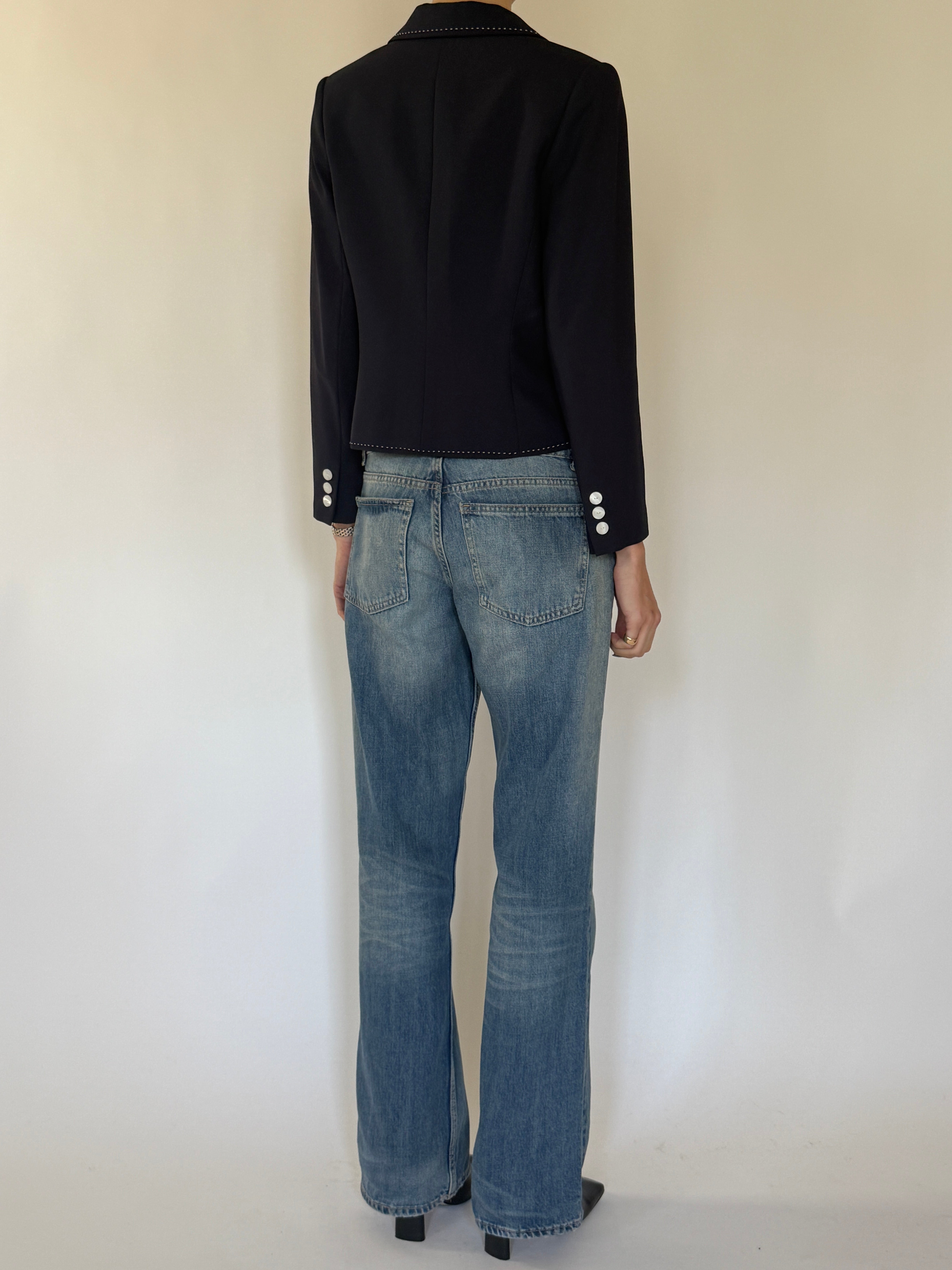 Vintage navy double-breasted jacket back view