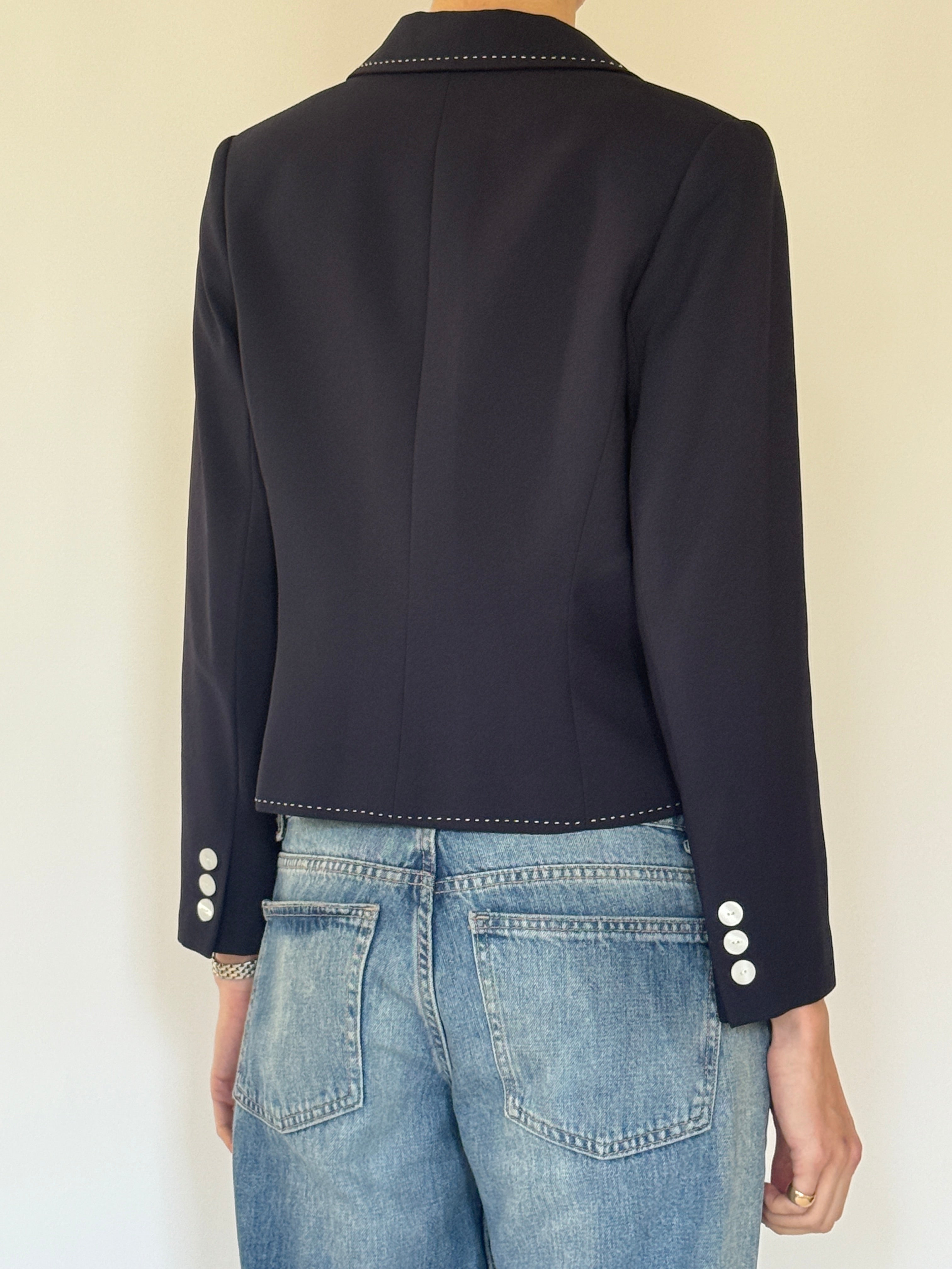 Vintage navy double-breasted jacket back view