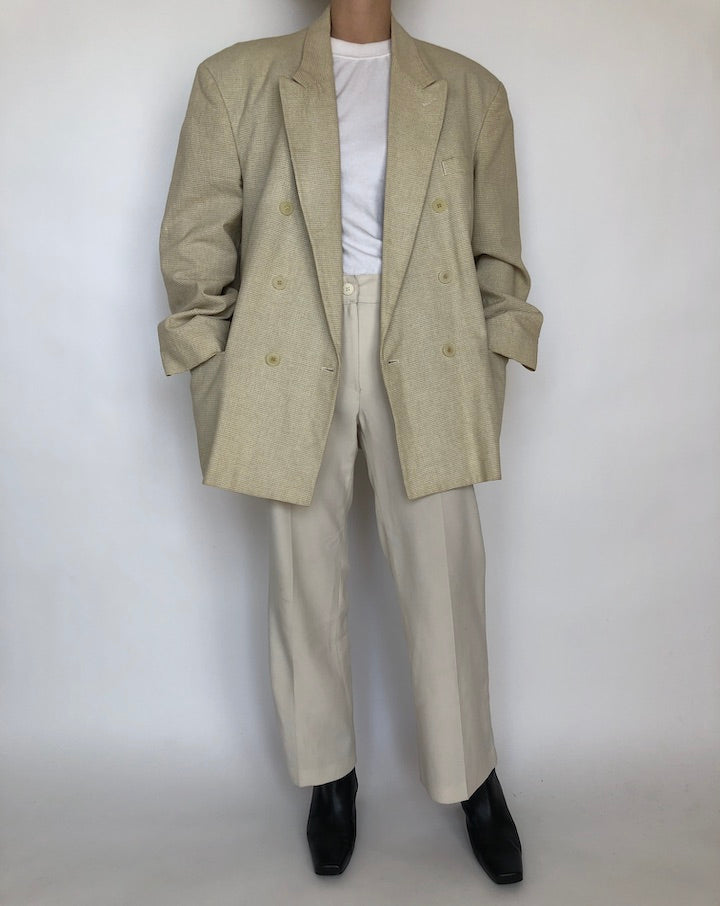 VINTAGE OVERSIZED BEIGE COTTON BLAZER 383