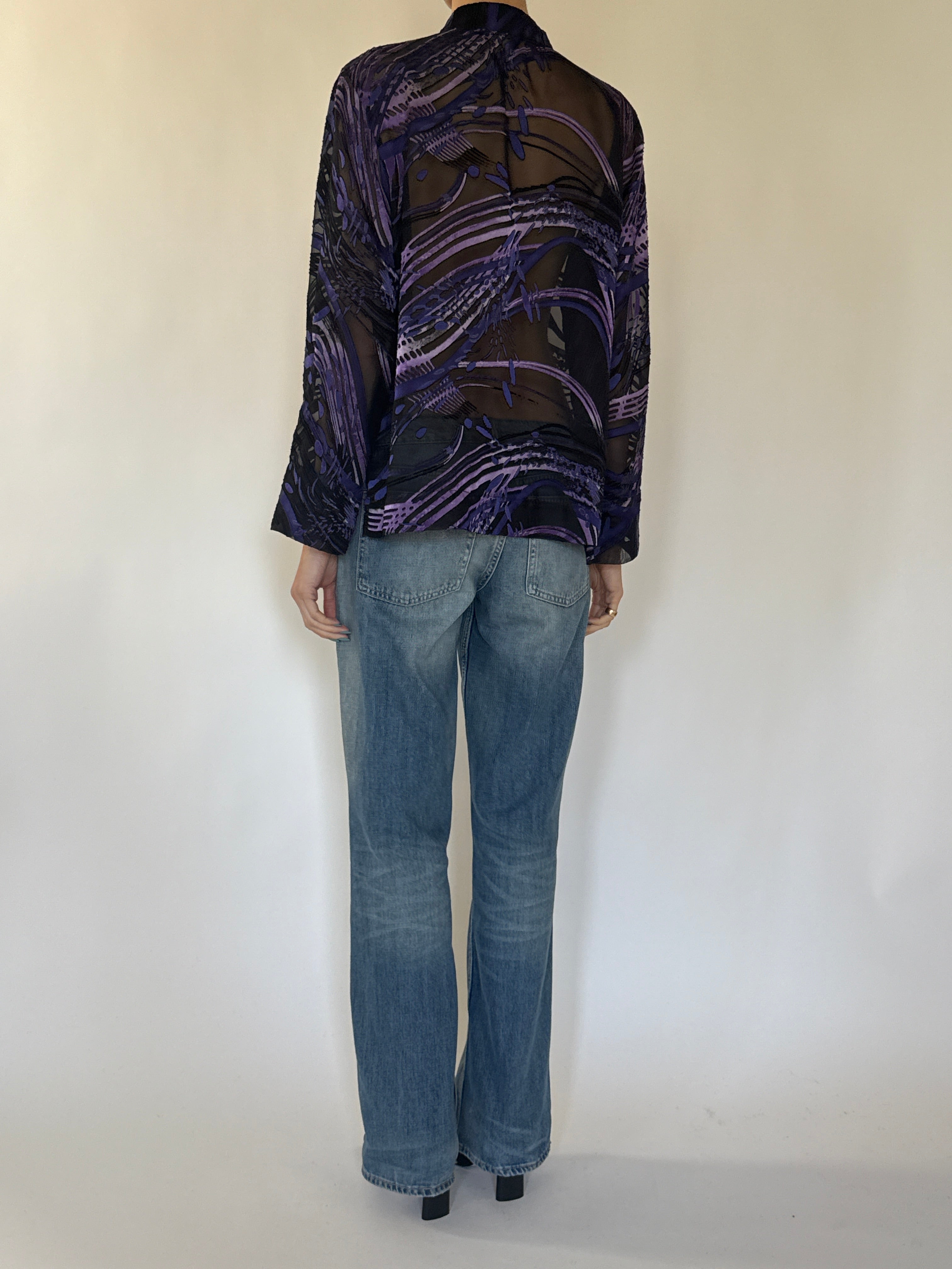 Vintage purple abstract blouse back view