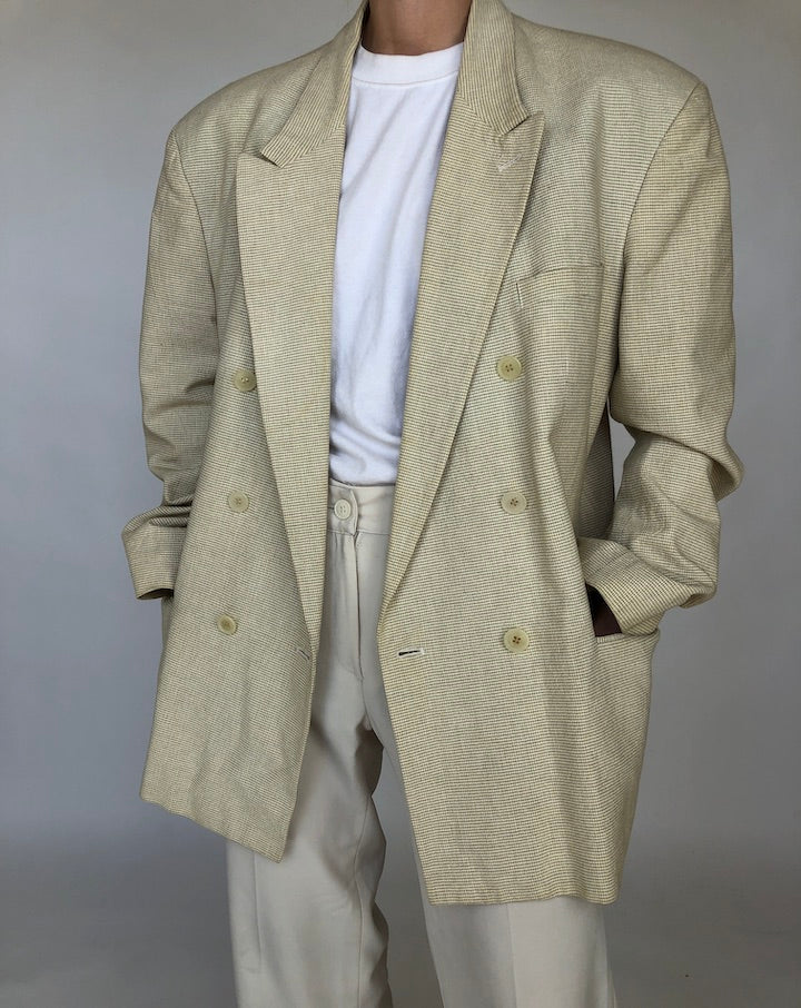 VINTAGE OVERSIZED BEIGE COTTON BLAZER 383