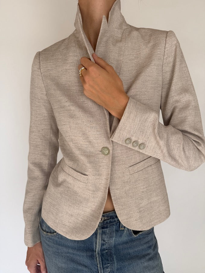 Vintage Blazer with A Tailored Waist Beige 6161