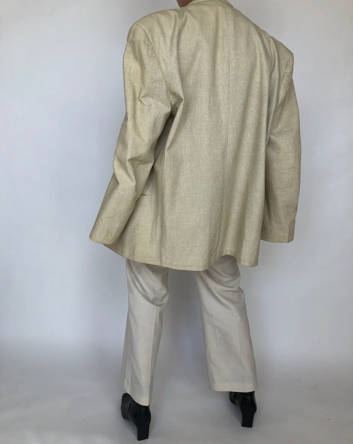 VINTAGE OVERSIZED BEIGE COTTON BLAZER 383