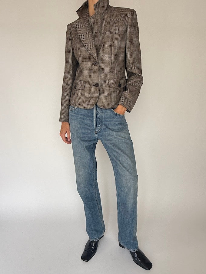Vintage tailored plaid wool blazer 6070