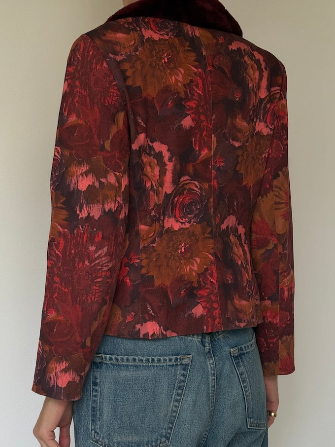 Vintage Floral Jacquard Faux-Collar Blazer 6636