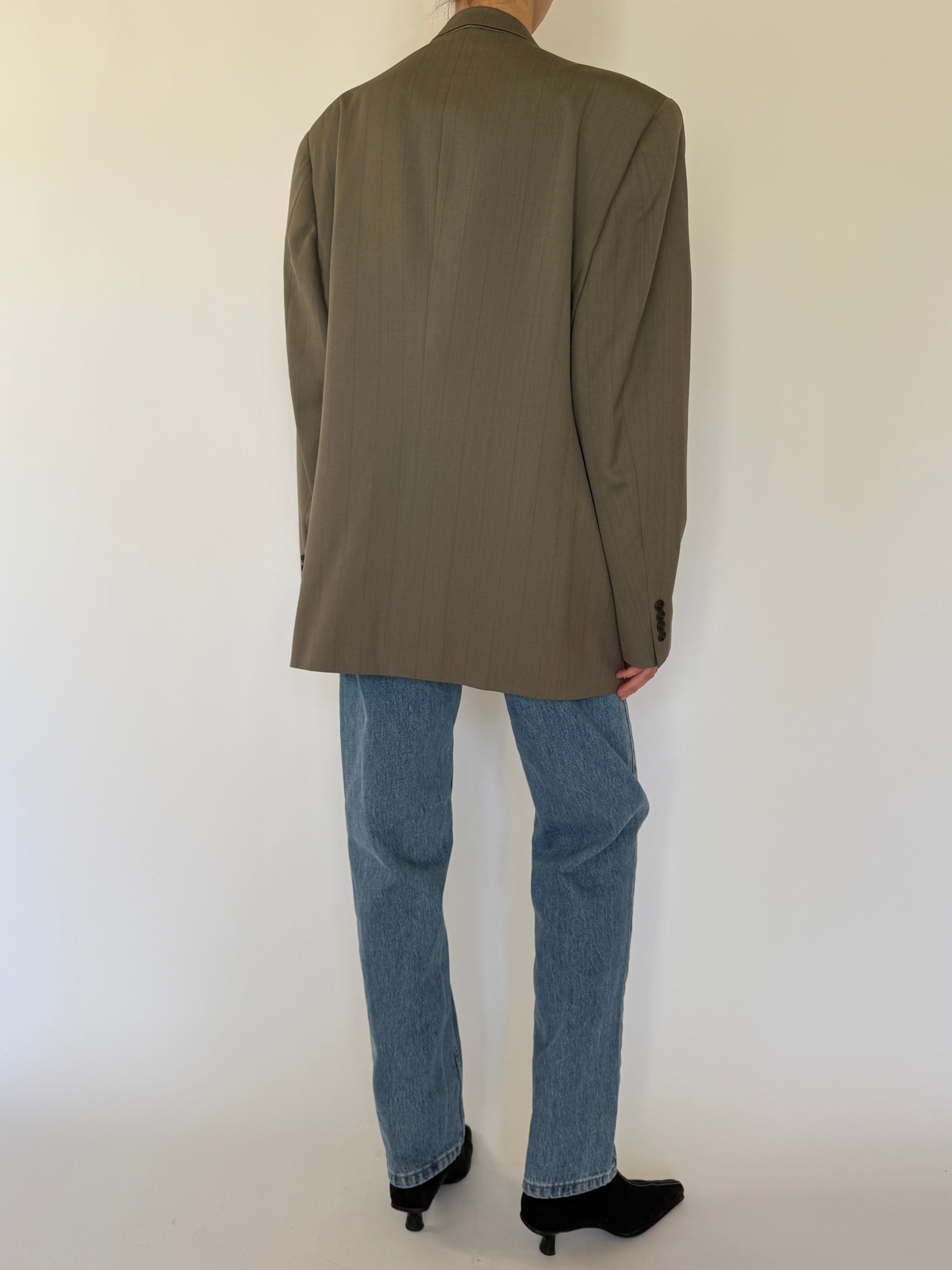 Vintage taupe oversized pinstripe blazer back view