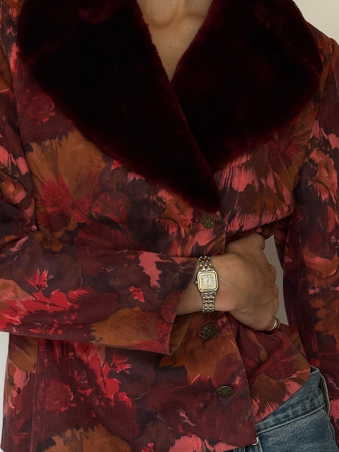 Vintage Floral Jacquard Faux-Collar Blazer 6636