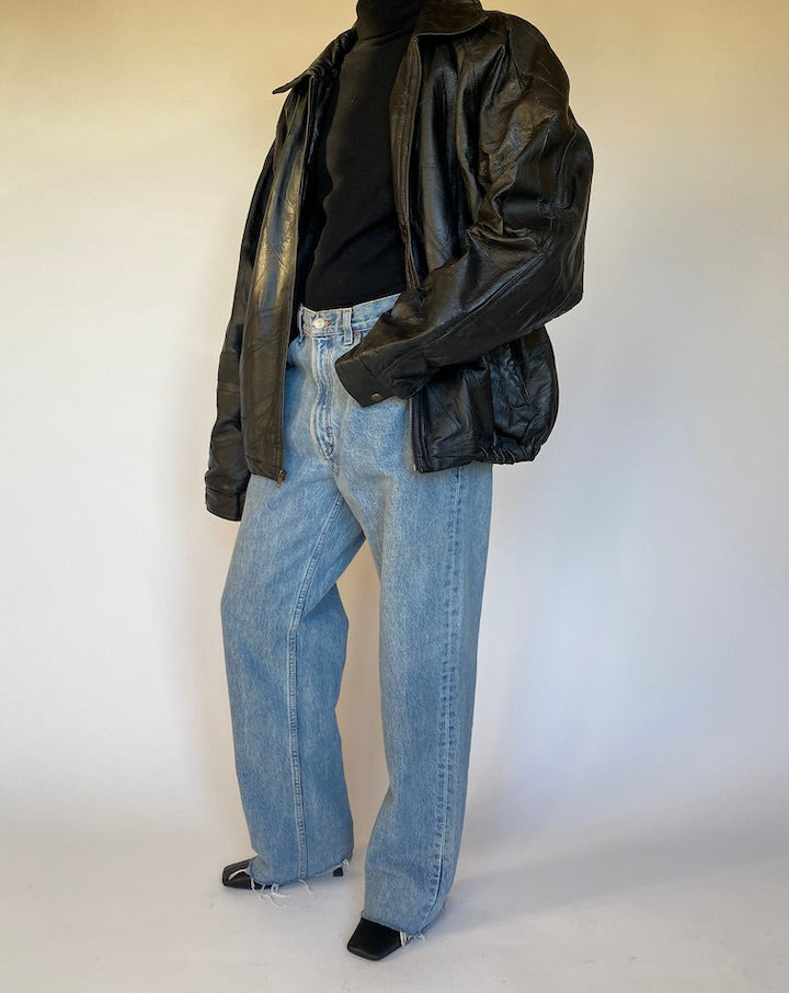 VINTAGE BLACK TEXTURED BOXY LEATHER JACKET 4310