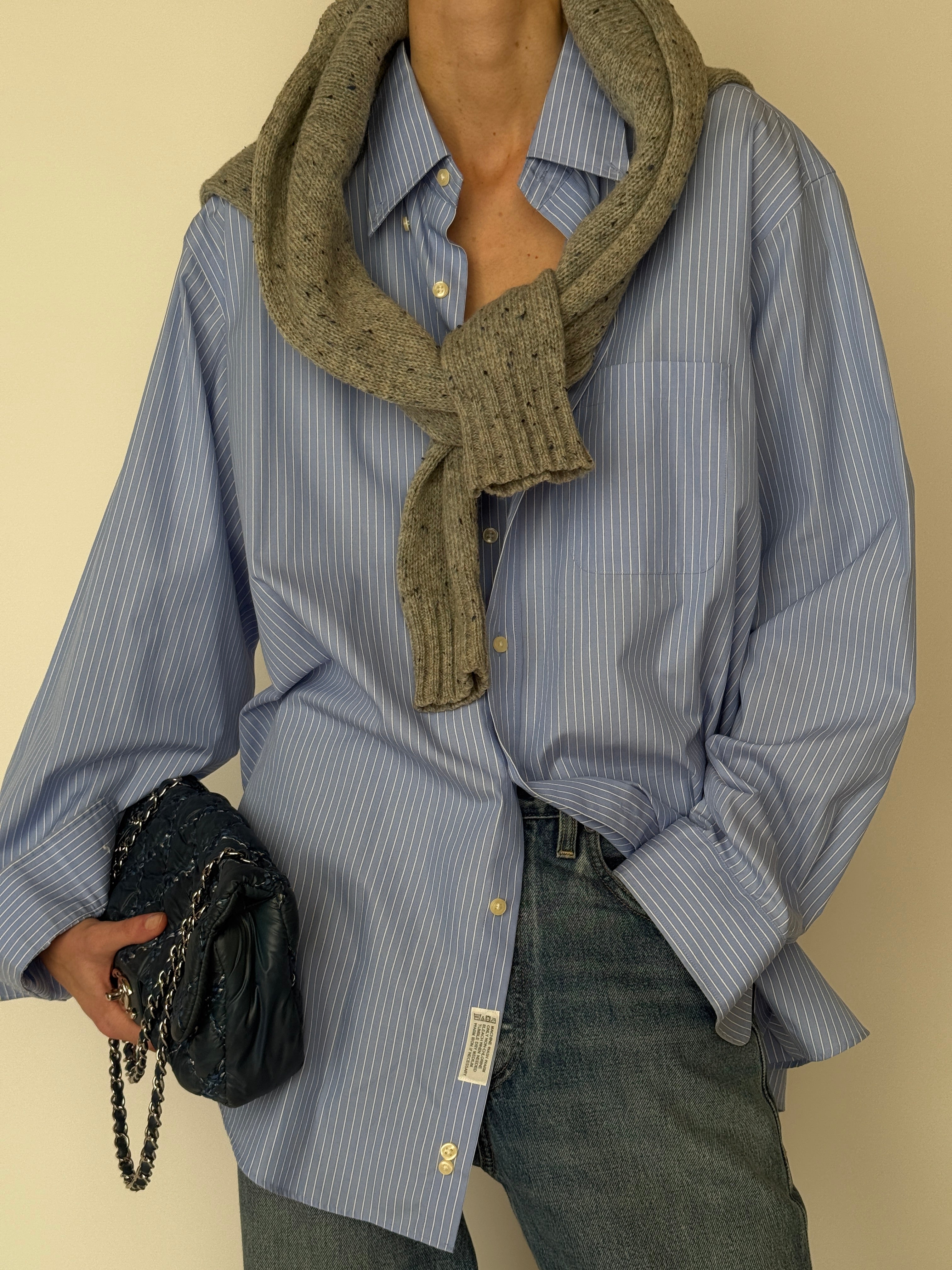 Vintage Striped Oversized Shirt Blue 6451