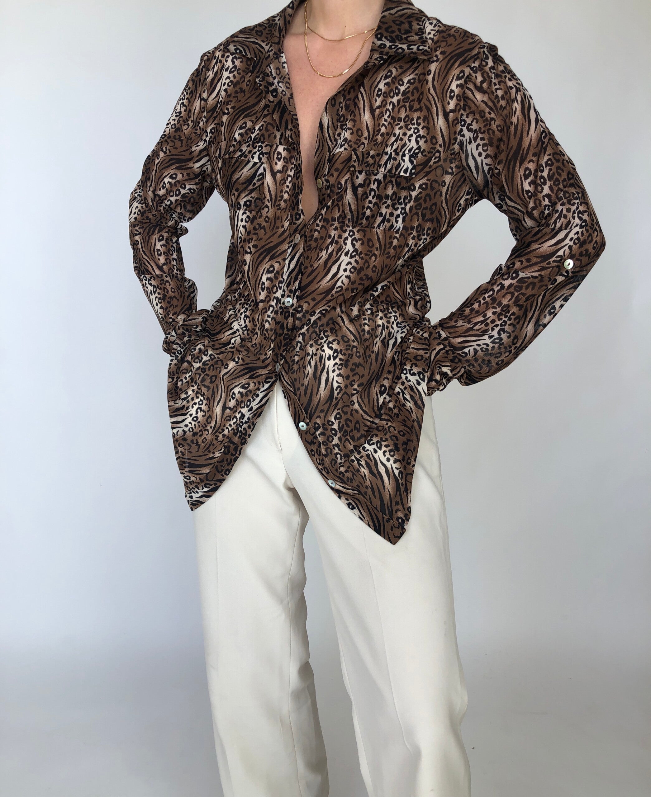 VINTAGE ANIMAL PRINTED THIN BLOUSE 386