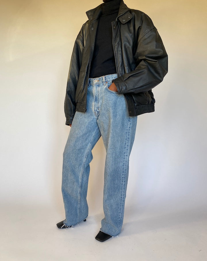VINTAGE OVERSIZED BLACK BOXY LEATHER JACKET 4311
