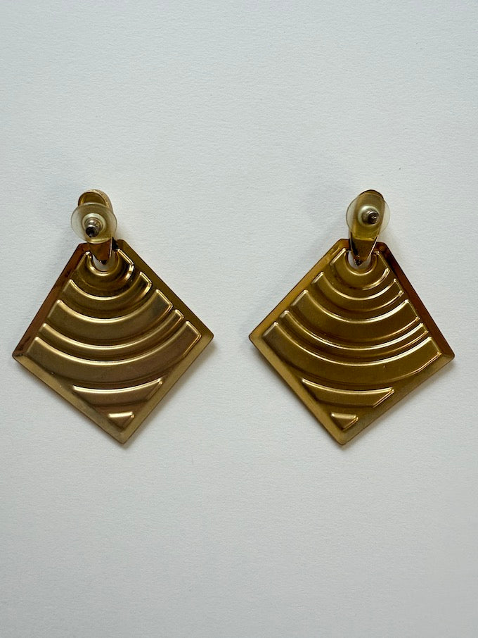Vintage Geometric Art Deco Earrings in Gold & Cream