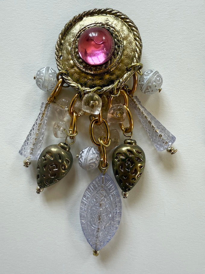 Vintage Dangle Earrings with Pink Jewel Center