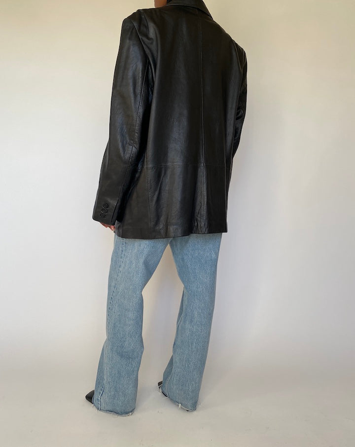 VINTAGE OVERSIZED BLACK LEATHER JACKET 4312