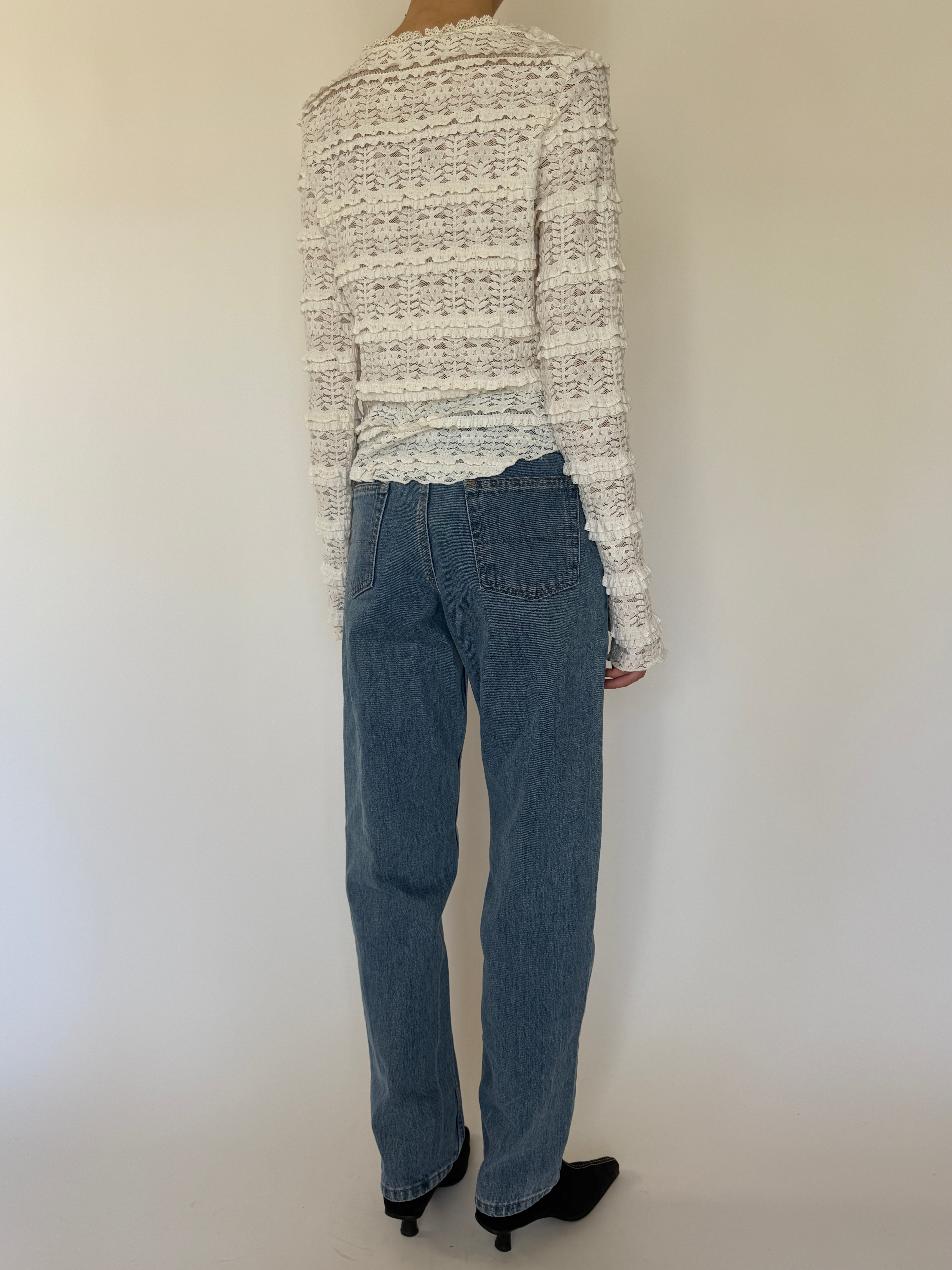 Vintage ivory lace ruffle blouse back view