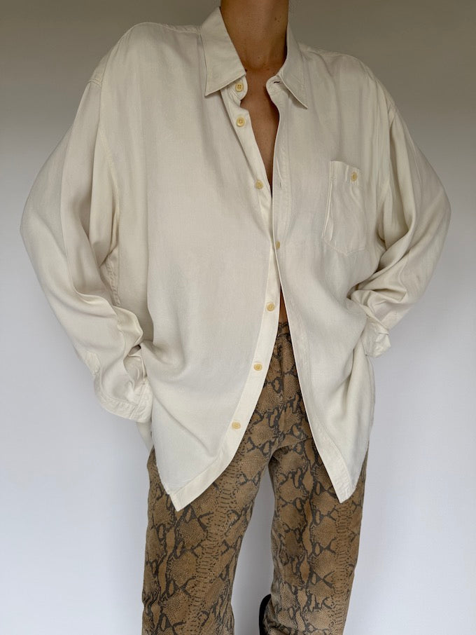 Vintage Oversized Cream Silk Shirt 6036