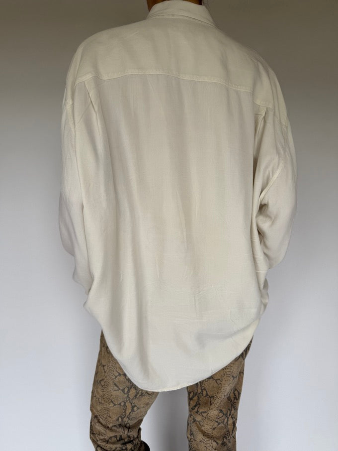 Vintage Oversized Cream Silk Shirt 6036