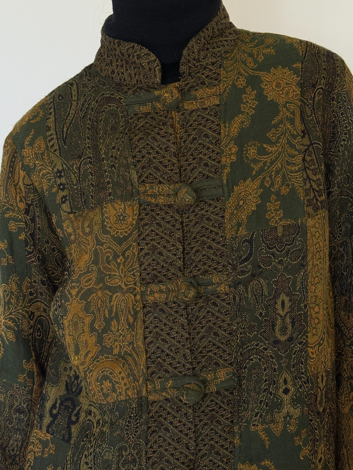 Close-up of woven paisley panels