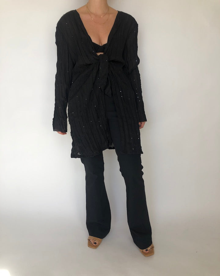 VINTAGE OVERSIZED TIE SEQUIN CARDIGAN 391