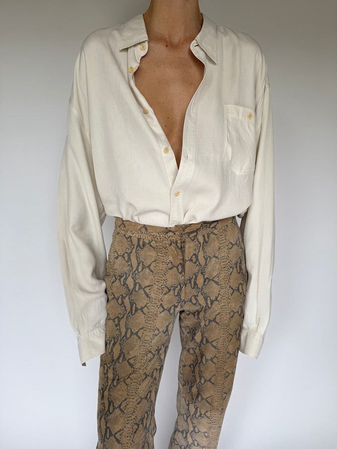 Vintage Oversized Cream Silk Shirt 6036
