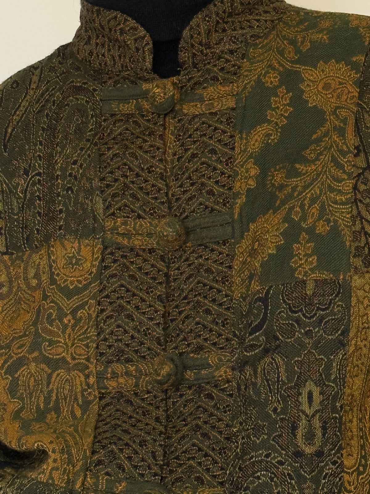 Mandarin collar and frog closure detail