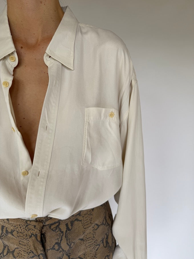 Vintage Oversized Cream Silk Shirt 6036
