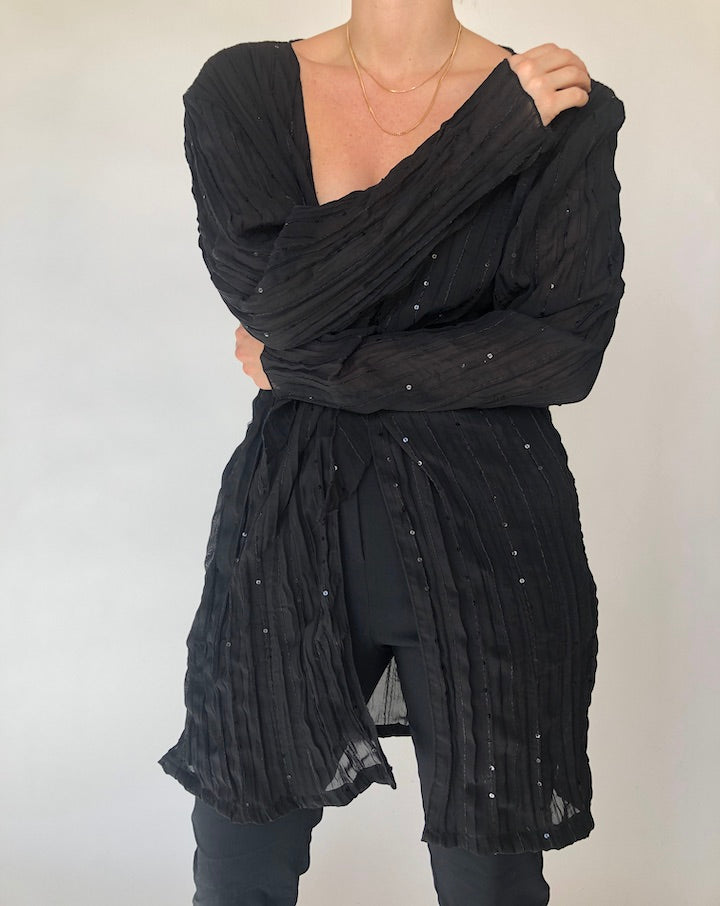 VINTAGE OVERSIZED TIE SEQUIN CARDIGAN 391