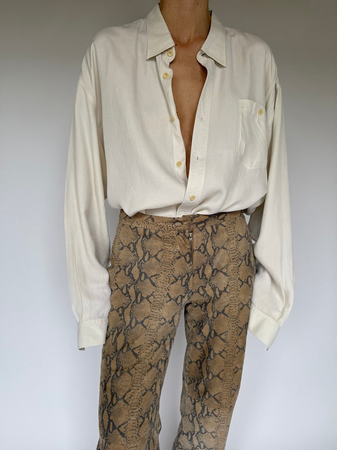 Vintage Oversized Cream Silk Shirt 6036