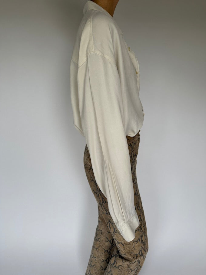 Vintage Oversized Cream Silk Shirt 6036