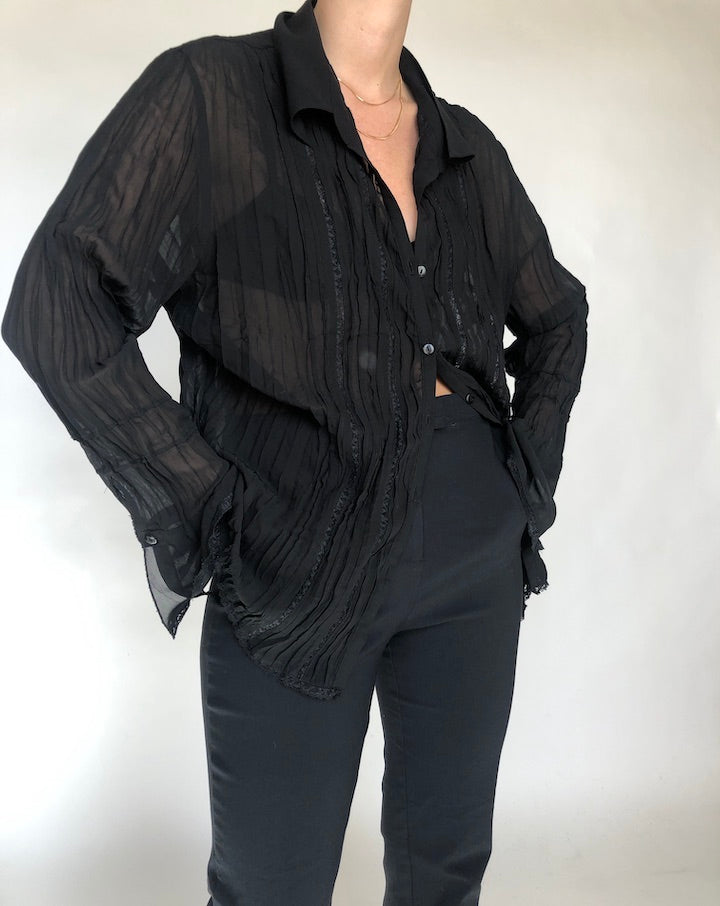 VINTAGE SHEER BLACK BLOUSE 392