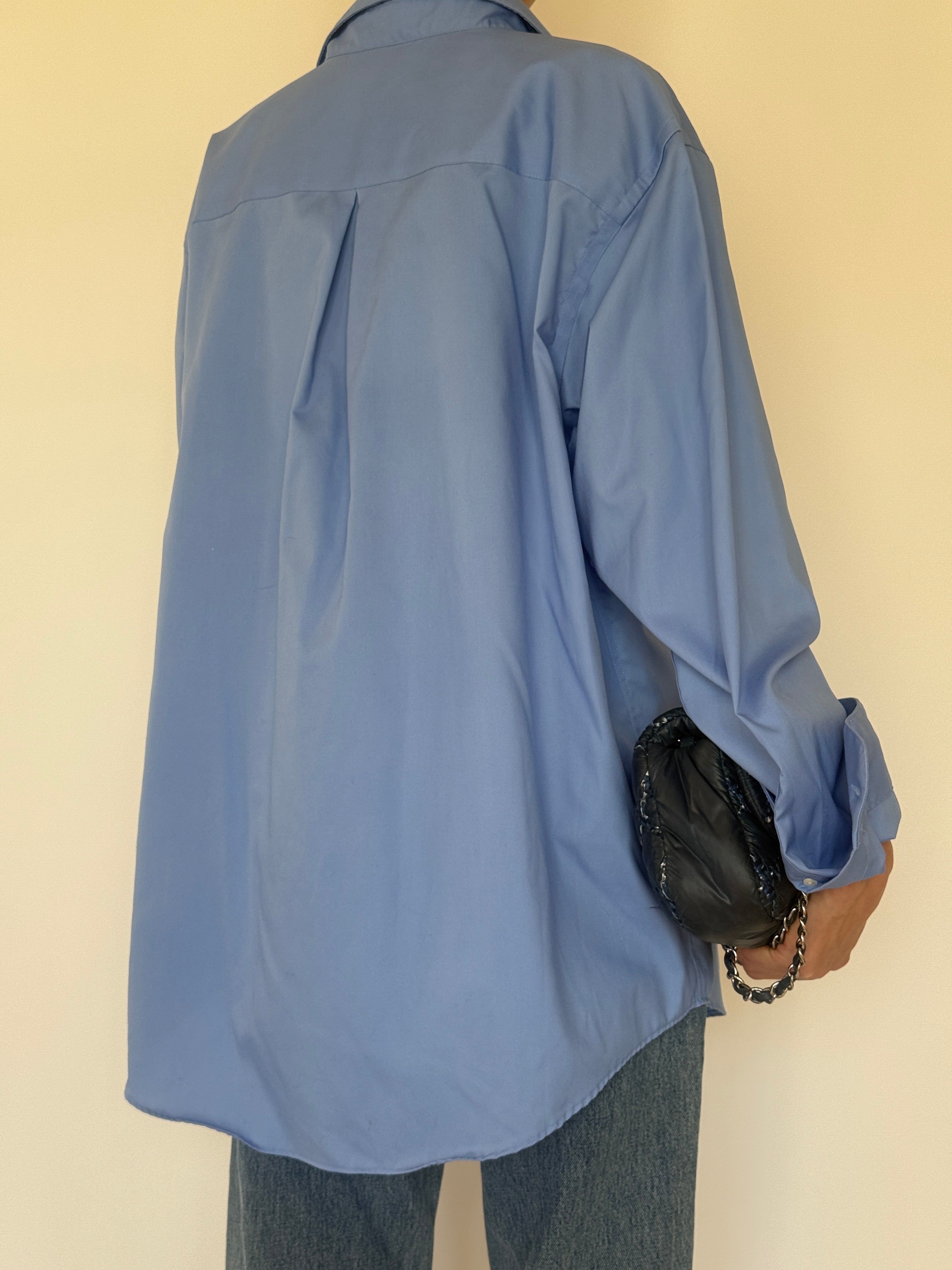 Vintage oversized blue cotton blend button-up shirt back view