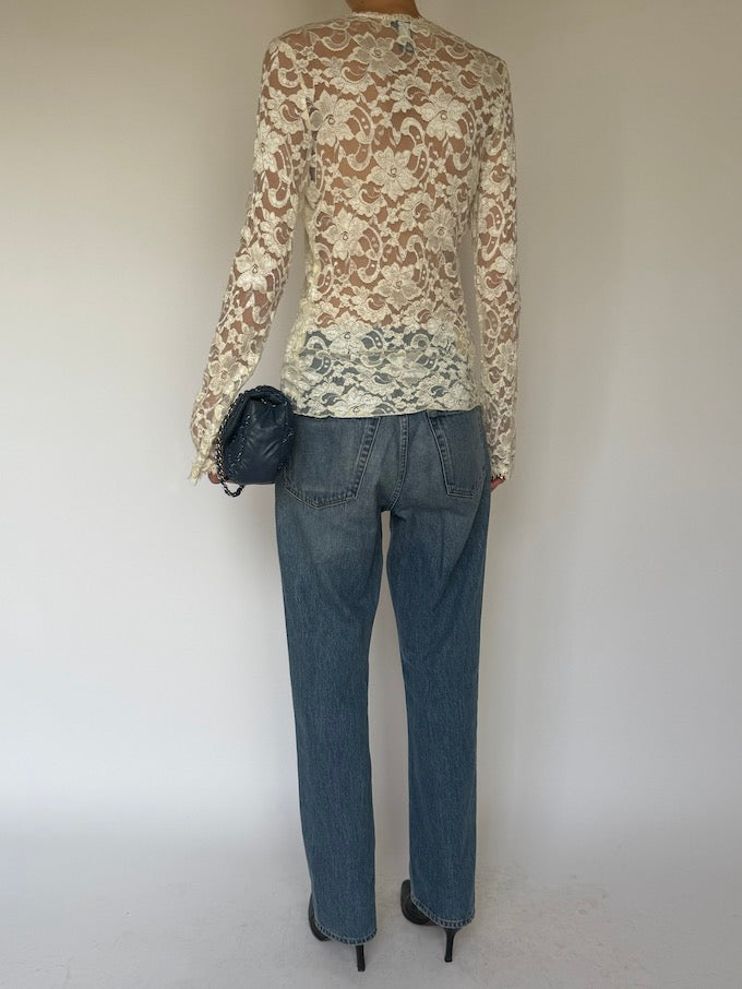 Vintage Ivory Lace Top 6613