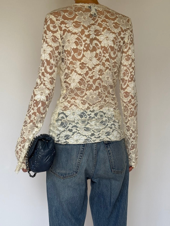 Vintage Ivory Lace Top 6613