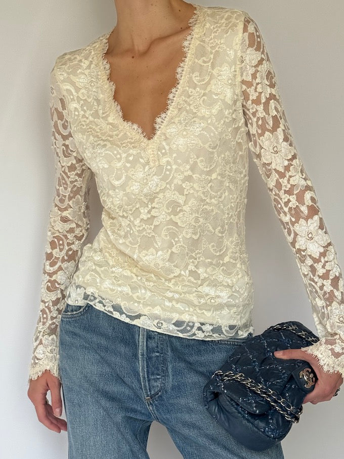Vintage Ivory Lace Top 6613