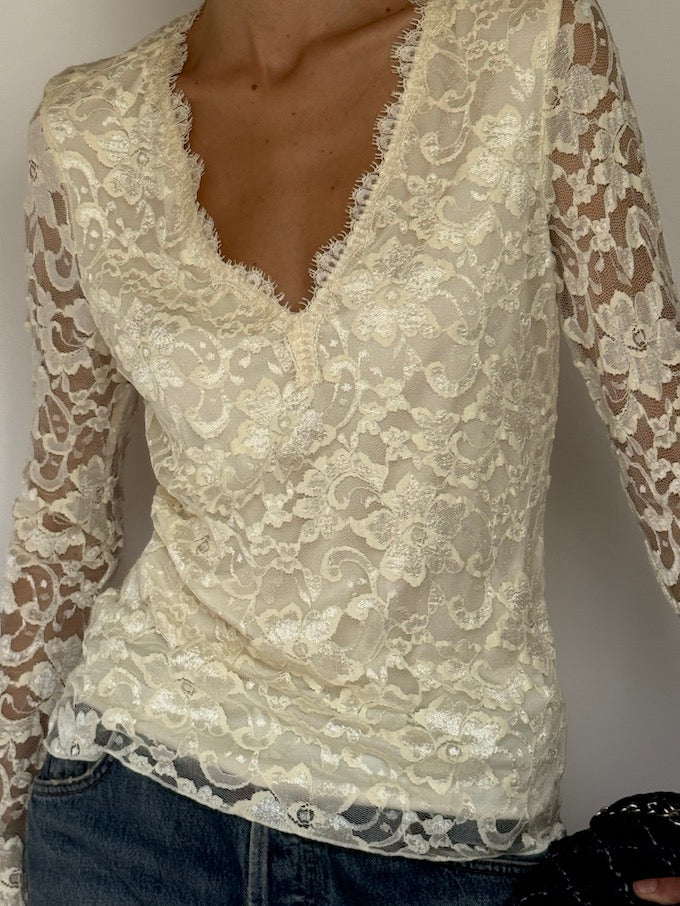 Vintage Ivory Lace Top 6613