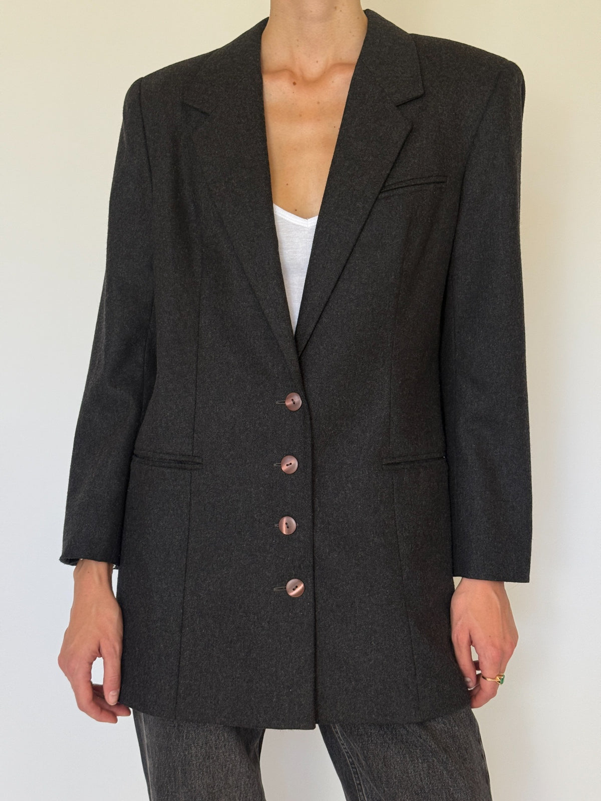 Vintage charcoal gray tailored wool blend blazer