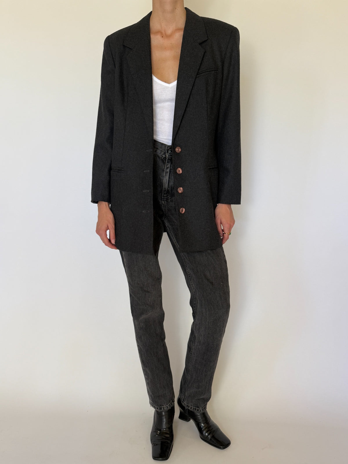 Vintage charcoal gray tailored wool blend blazer