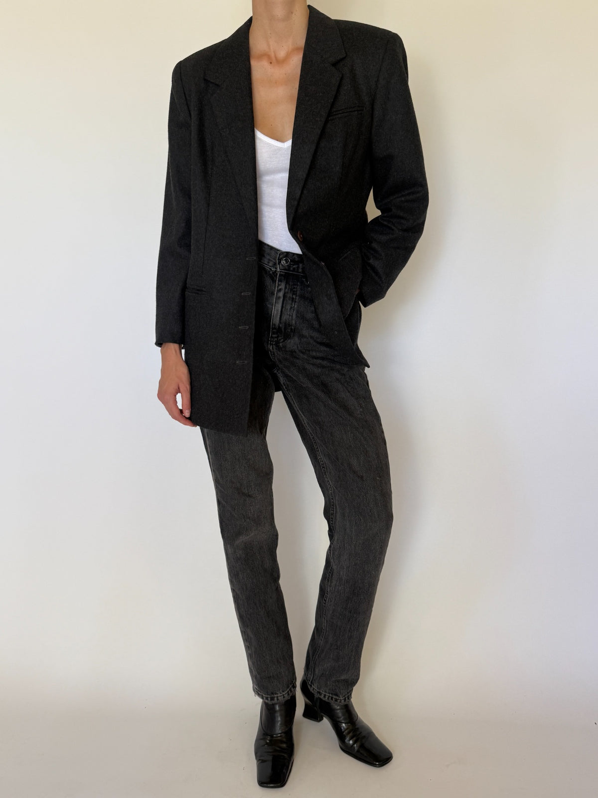 Vintage charcoal gray tailored wool blend blazer