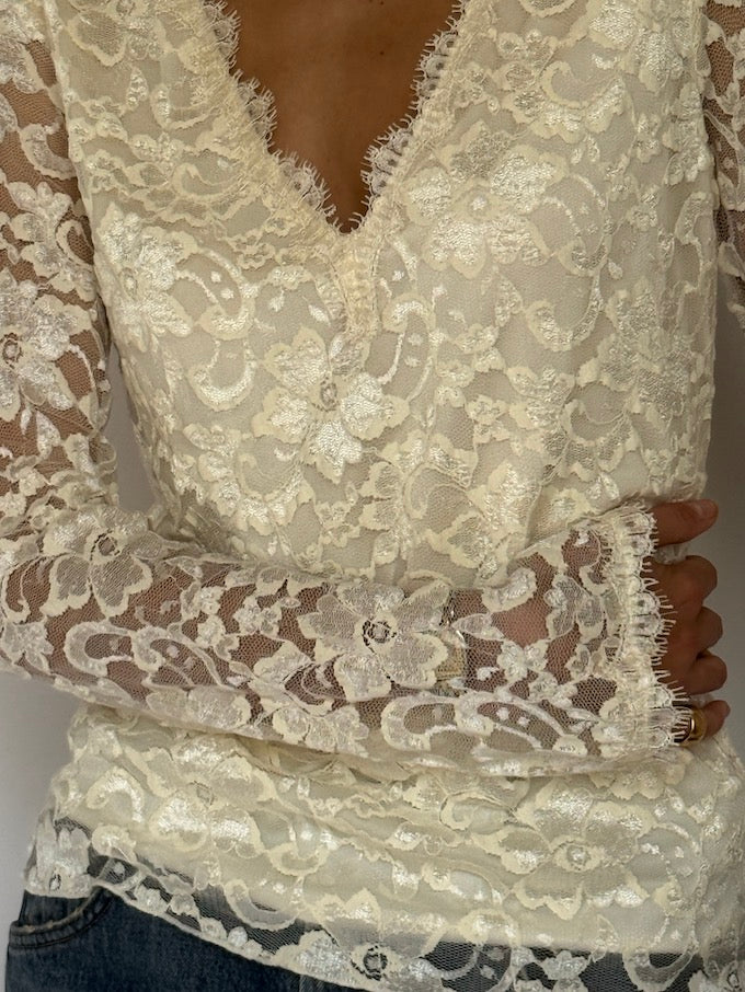 Vintage Ivory Lace Top 6613