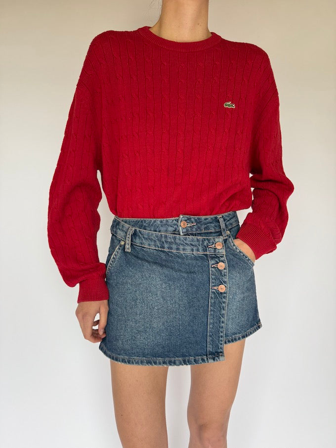 Vintage Lacoste cable knit sweater red 6053