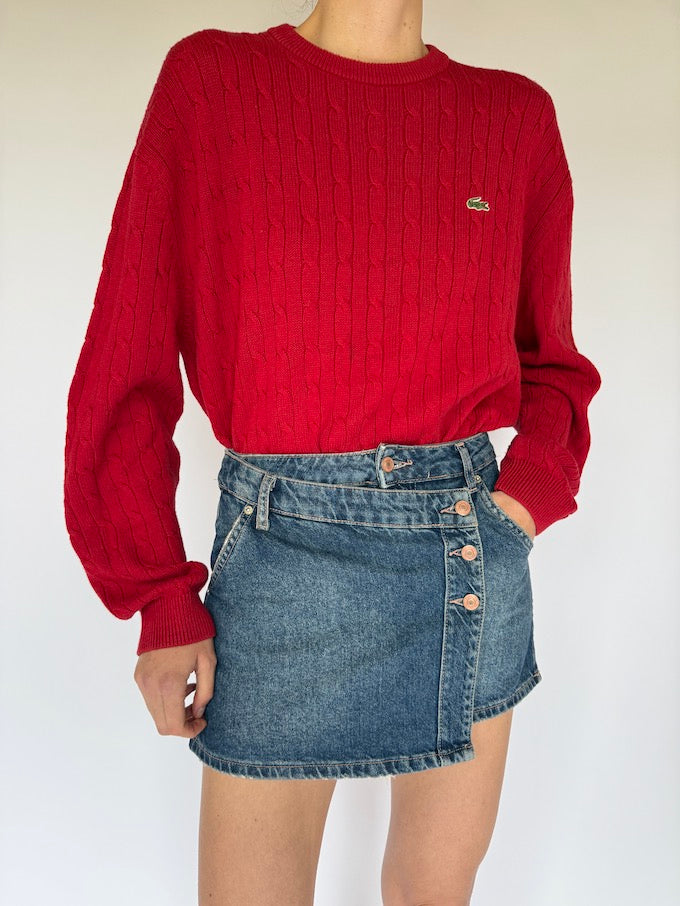 Vintage Lacoste cable knit sweater red 6053