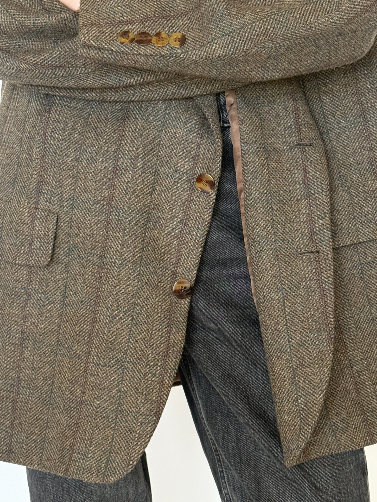 Detail of blazer pockets and buttons